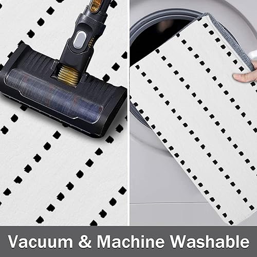 Miniatura 6 de Tapete bohemio para puerta de entrada interior, antideslizante, con lunares geométricos en blanco y negro, lavable, tapete absorbente para