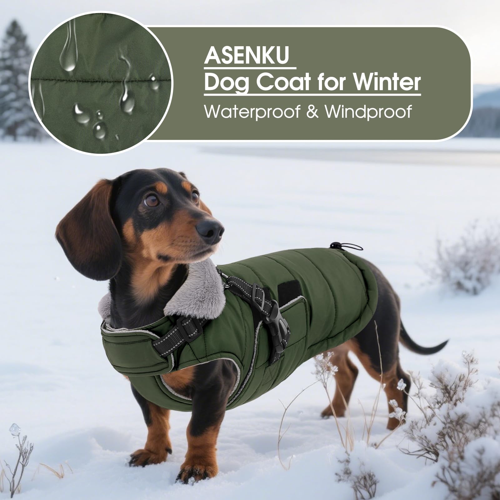 ASENKU Manteau Imperméable pour Chien d'hiver, Manteau pour Petit Chien avec Harnais Veste de Pluie Réfléchissante Coupe-Vent et Chaude pour Chiens pour l'hiver pour Petits, Moyens et Grands Chiens XL