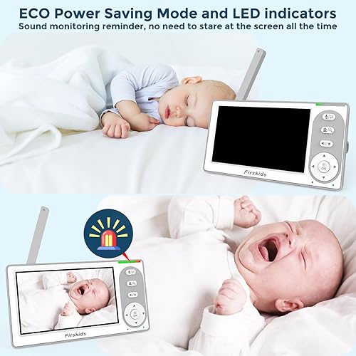 Miniatura 4 de Firskids Monitor de bebé con 2 cámaras, 4.3" IPS Split-Screen Video Baby Monitor con cámara y audio, 2 cámaras Pan-Tilt-Zoom No requiere WiFi,