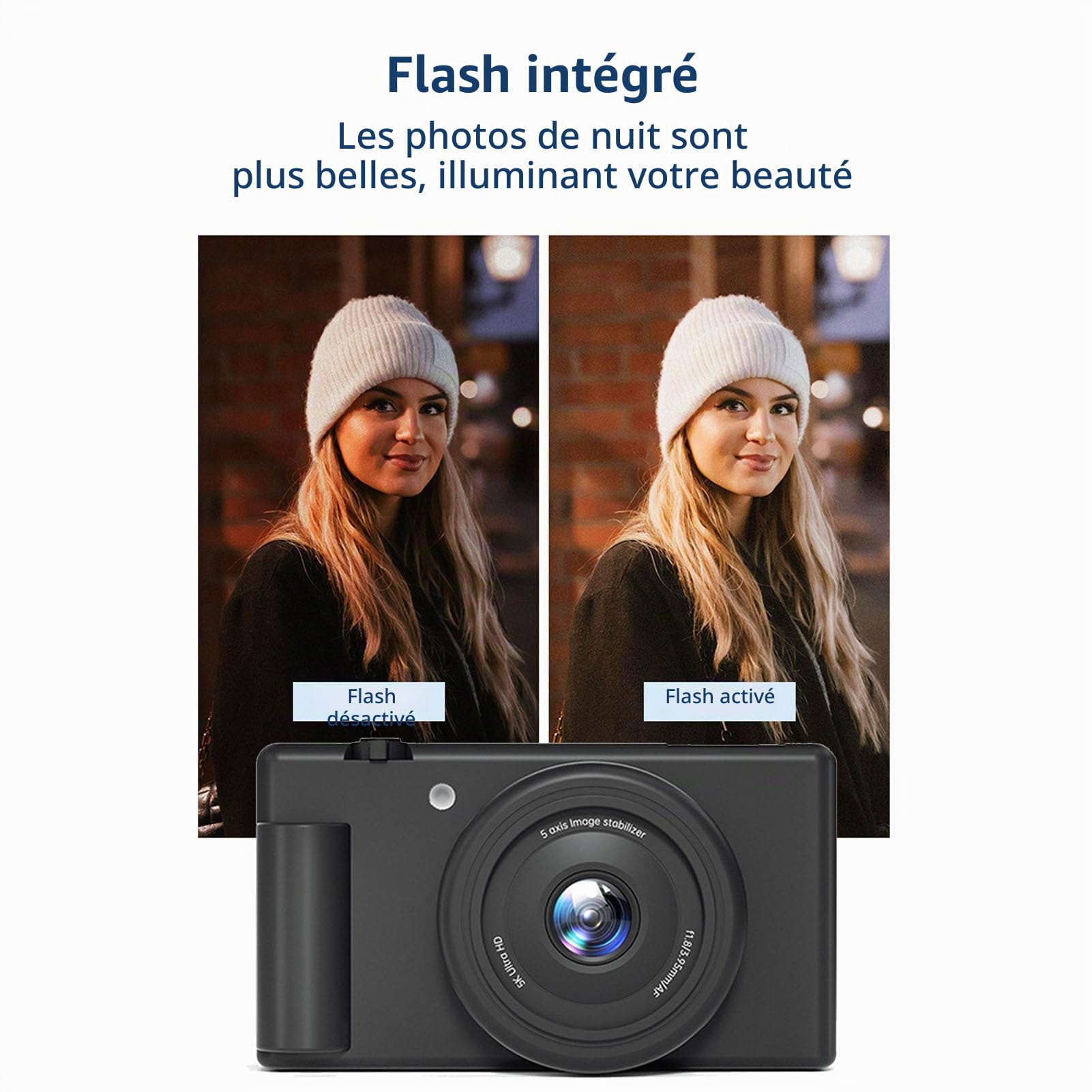 Appareil Photo Numérique 5K 30FPS 80MP avec WiFi, 18X Zoom Autofocus HD Caméra Vlogging avec Écran de 2,8 Pouces Rabattable à 180 Degrés, Gyroscope 5 Axes Anti Tremblement (Noir)