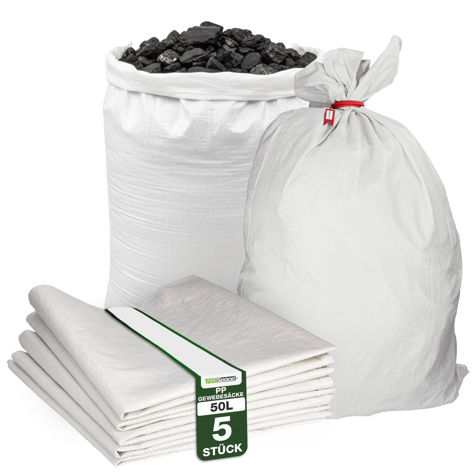 ToolSpace 5x Gewebesäcke Polypropylen-Sack, PP-Gewebe 105x65 cm - Propylen-Säcke 50 kg Ideal für Futtermittel, Getreide, Kohle, Öko-Pulver Lagerung von losen Gegenständen, Waren Transportsack