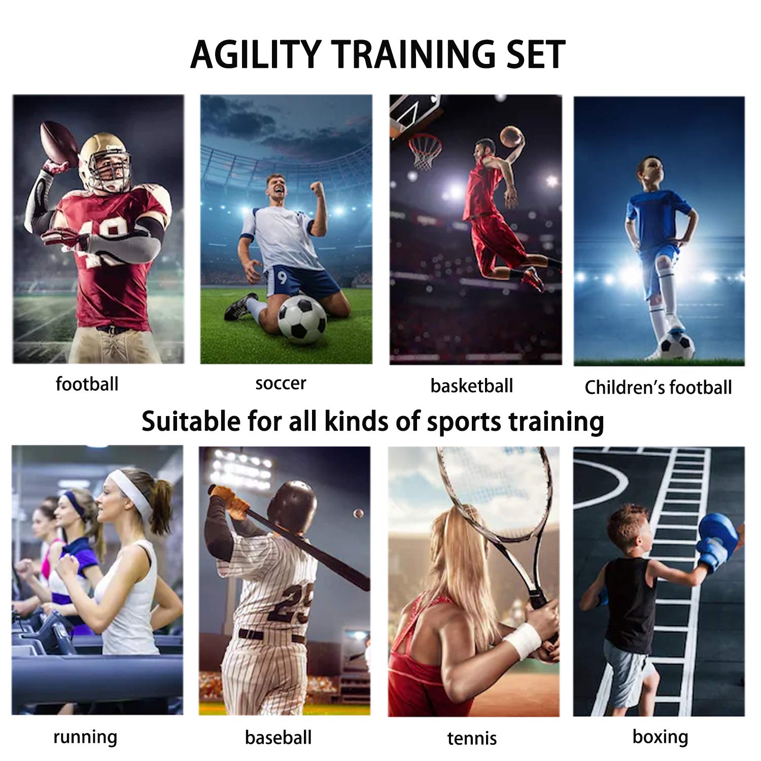 Fußball Trainingsset Koordinationsleiter Fussball Trainingszubehör mit 6m verstellbare Trainingsleiter ,5 Slalom Stangen,10 Hütchen,Springseil,Komplettes Trainingszubehör für Kinder & Erwachsene