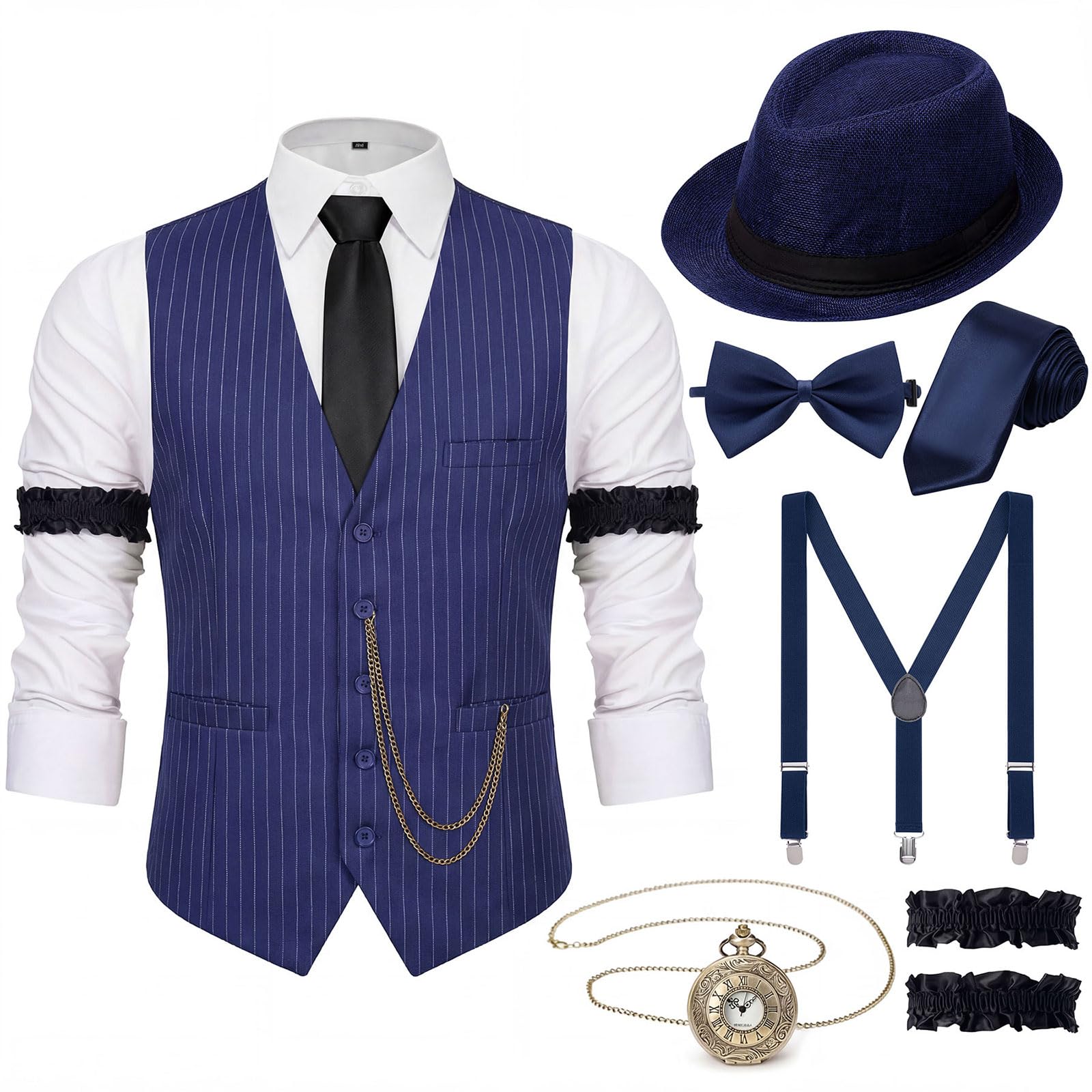 1920s Mens Costume Outfit, Roaring 20s Gatsby Accessories for Men, Vest Hat