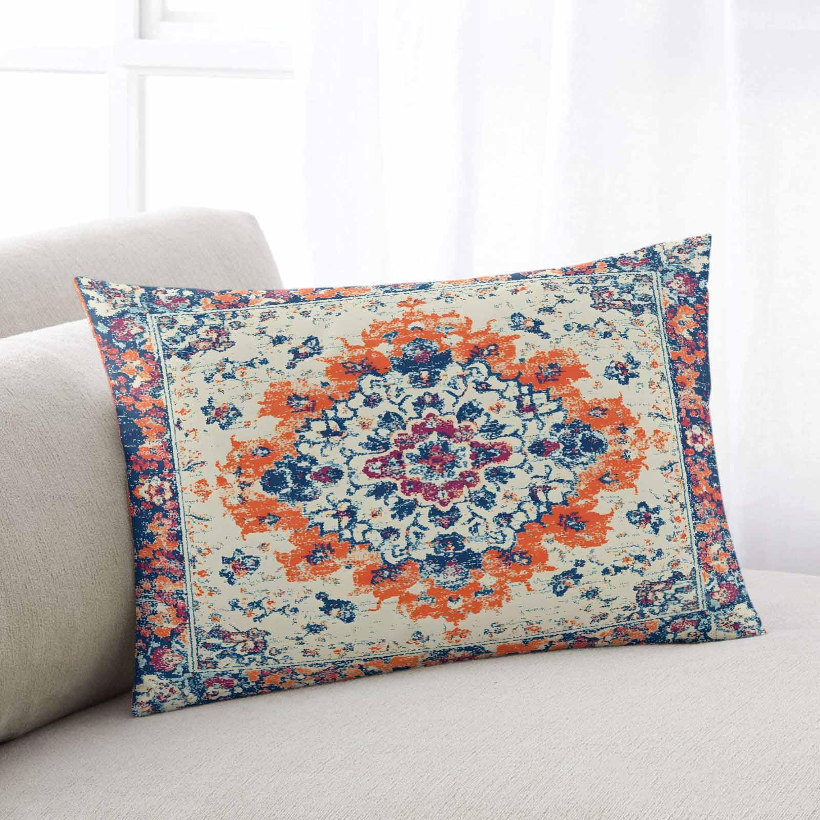 Orange Blue Tribal Standard Size Pillow Cover,Pillowcase Protectors with Zipper,Boho Ethnicc Vintage Abstract Motifs Breathable Decorative Throw