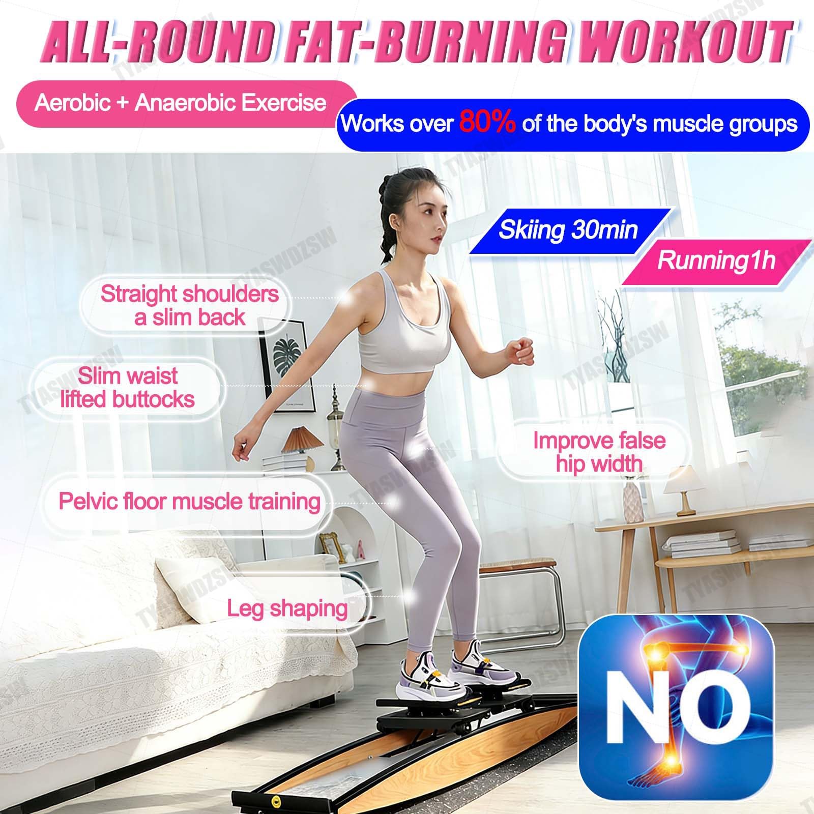 Ski Erg Maschine Für Den Heimgebrauch, Multifunktionaler Ski Trainer Mit Matte & Stöcken, 0-100kg Verstellbarer Magnetwiderstand Für Effektive Fettverbrennung Für Fitnessstudio
