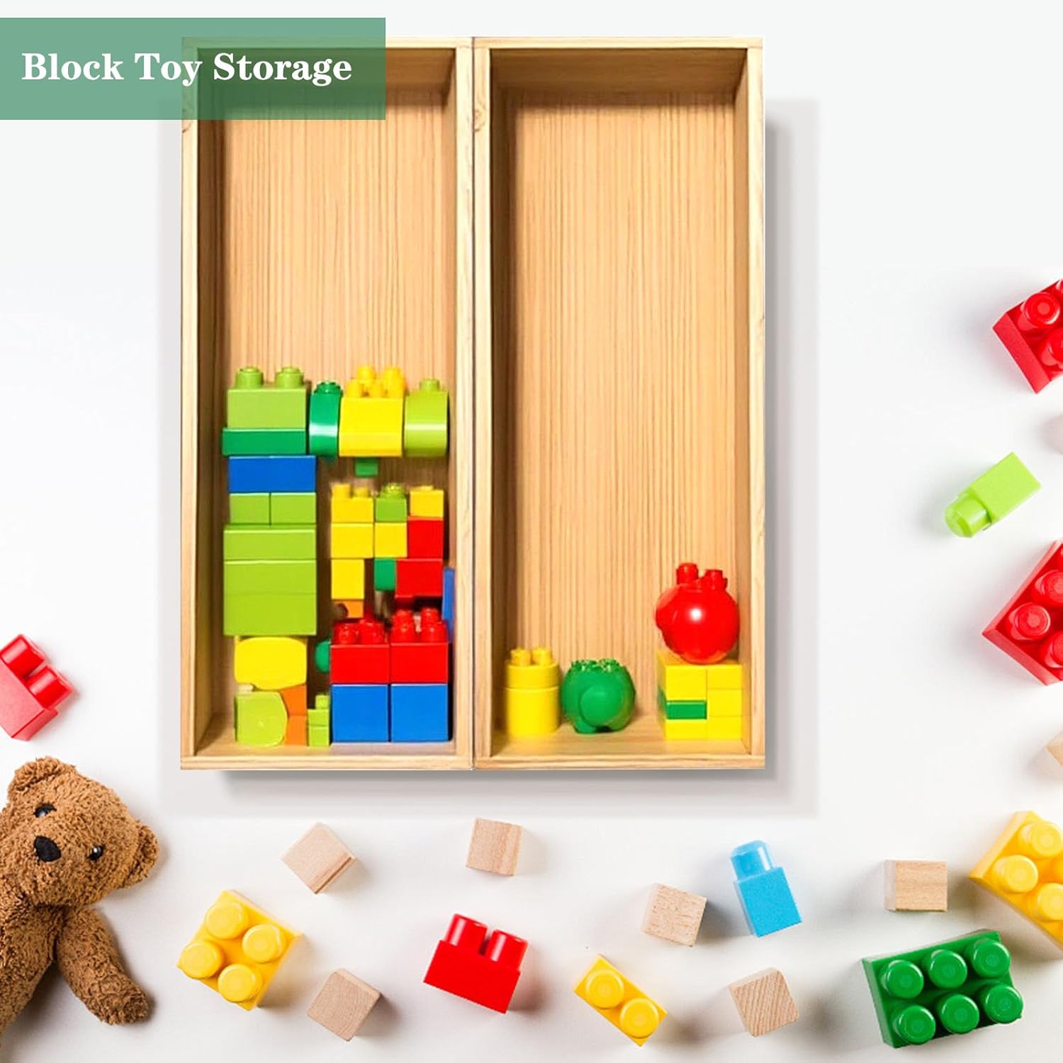 Bamboo Drawer Silverware Organizer, Silverware Tray, Flatware Organizer, Bamboo Storage Box Suitable for Office, Bathroom and other objects storage (14.2"x5"x2"-Set of 2) - Image 5