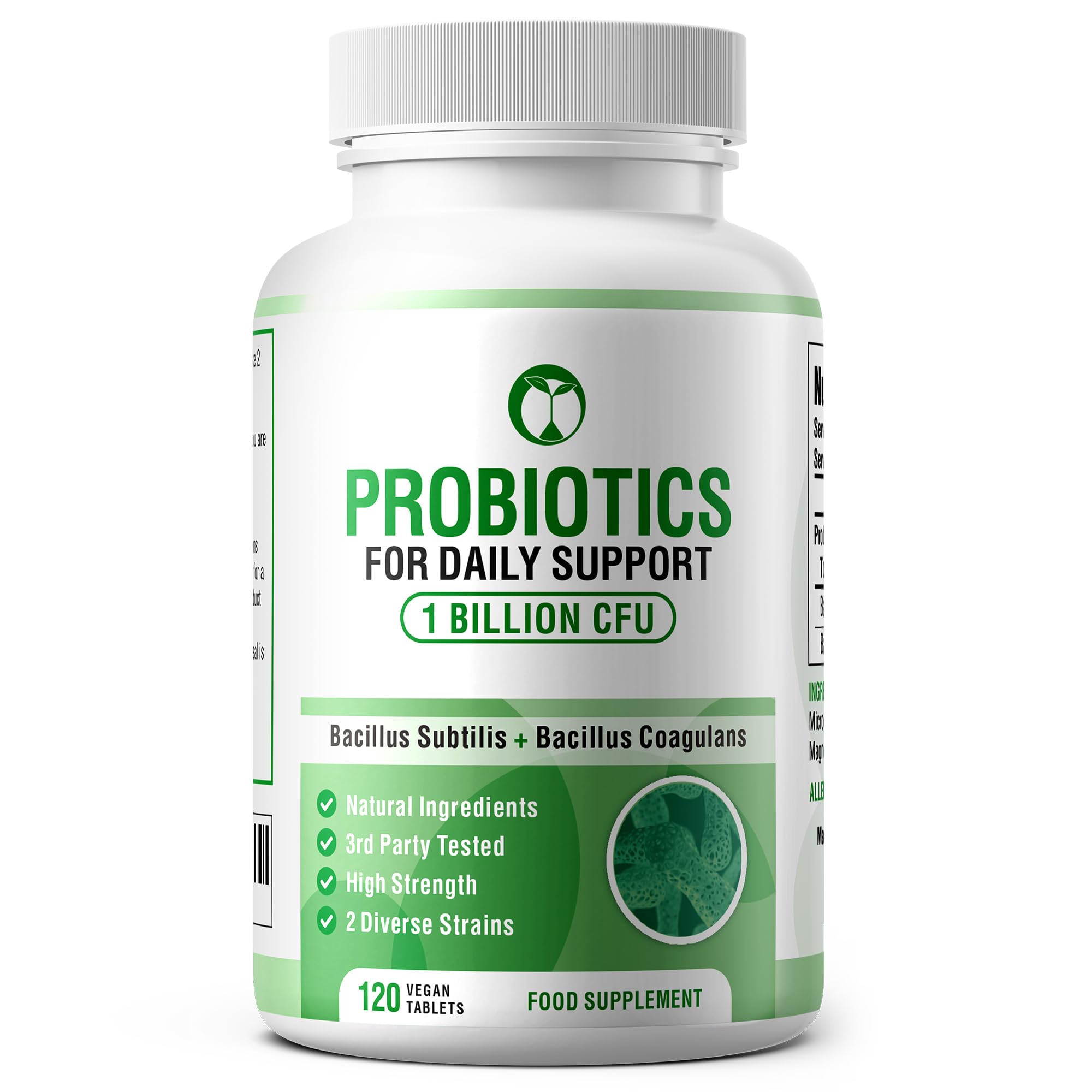 Probiotics for Gut Health Daily Probiotic Complex Supplements for Men & Women 120 Tablets Bacillus Subtilis & Coagulans 1 Billion CFU Live Bacteria 3rd Party Tested Made in The UK (120 Tablets)