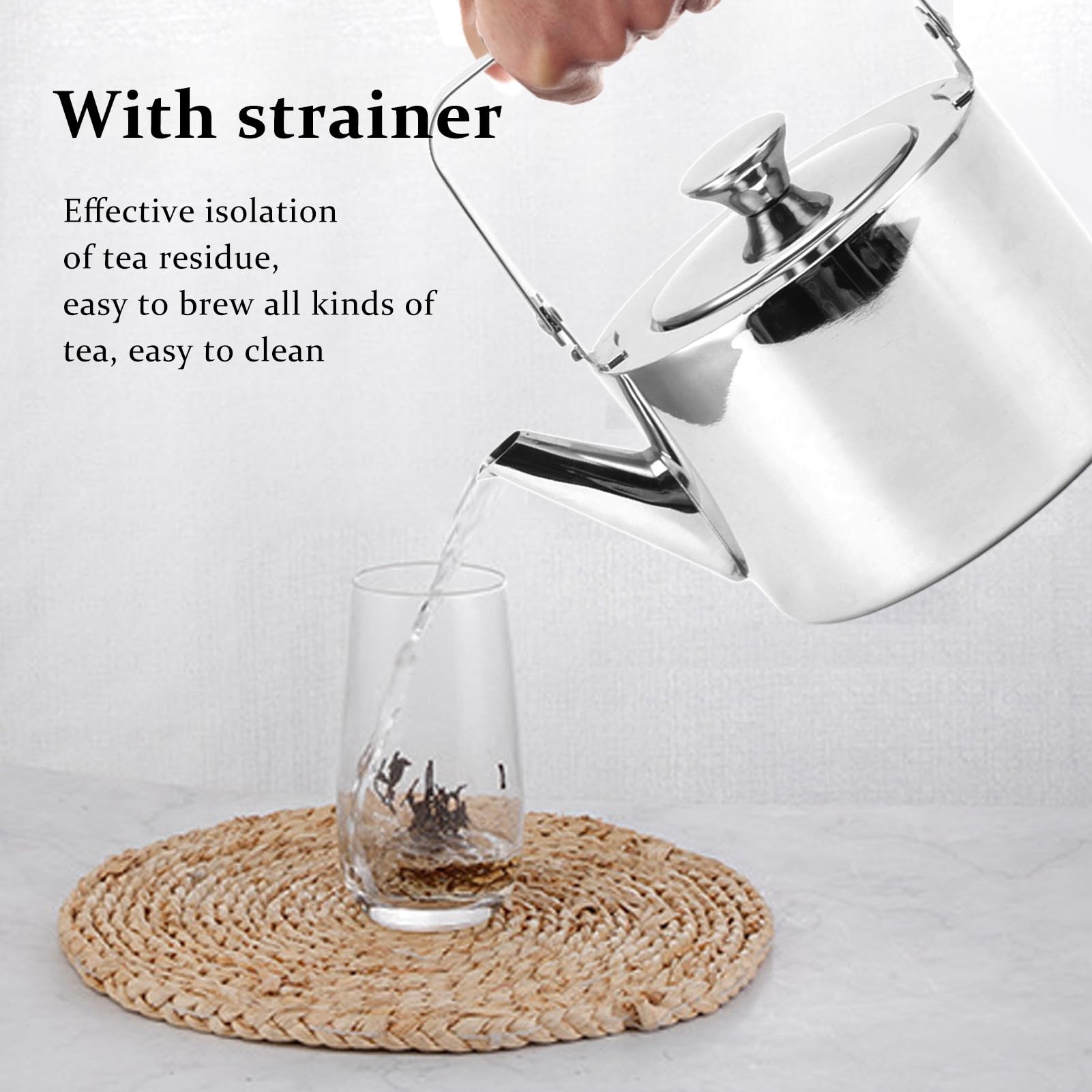 Czajnik do herbaty ze stali nierdzewnej z sitkiem Zagęszczony metalowy czajniczek z gwizdkiem i ergonomicznym uchwytem do wszystkich płyt kuchennych (Large, 1.5L)