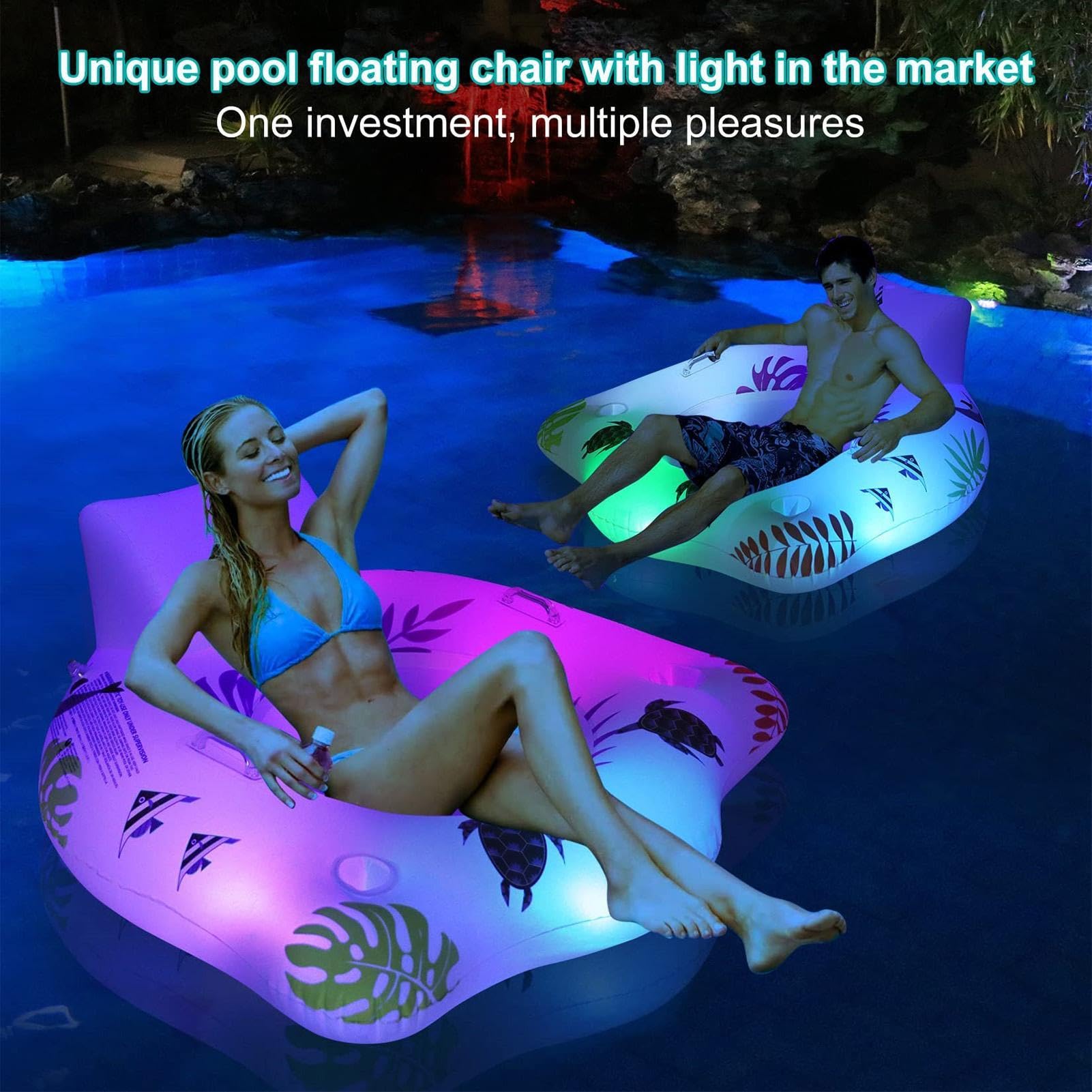 Flotteurs de Piscine Adultes, Flotteur de Piscine Gonflable Hamac Flottant | Chaise longue de piscine gonflable pour adulte, radeau de salon flottant avec lumières changeantes de couleur,