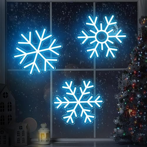 Miniatura 4 de Treela Letrero de neón de copo de nieve de Navidad, letrero de neón azul hielo, luz de neón de Navidad, decoración de Navidad con USB, para colgar