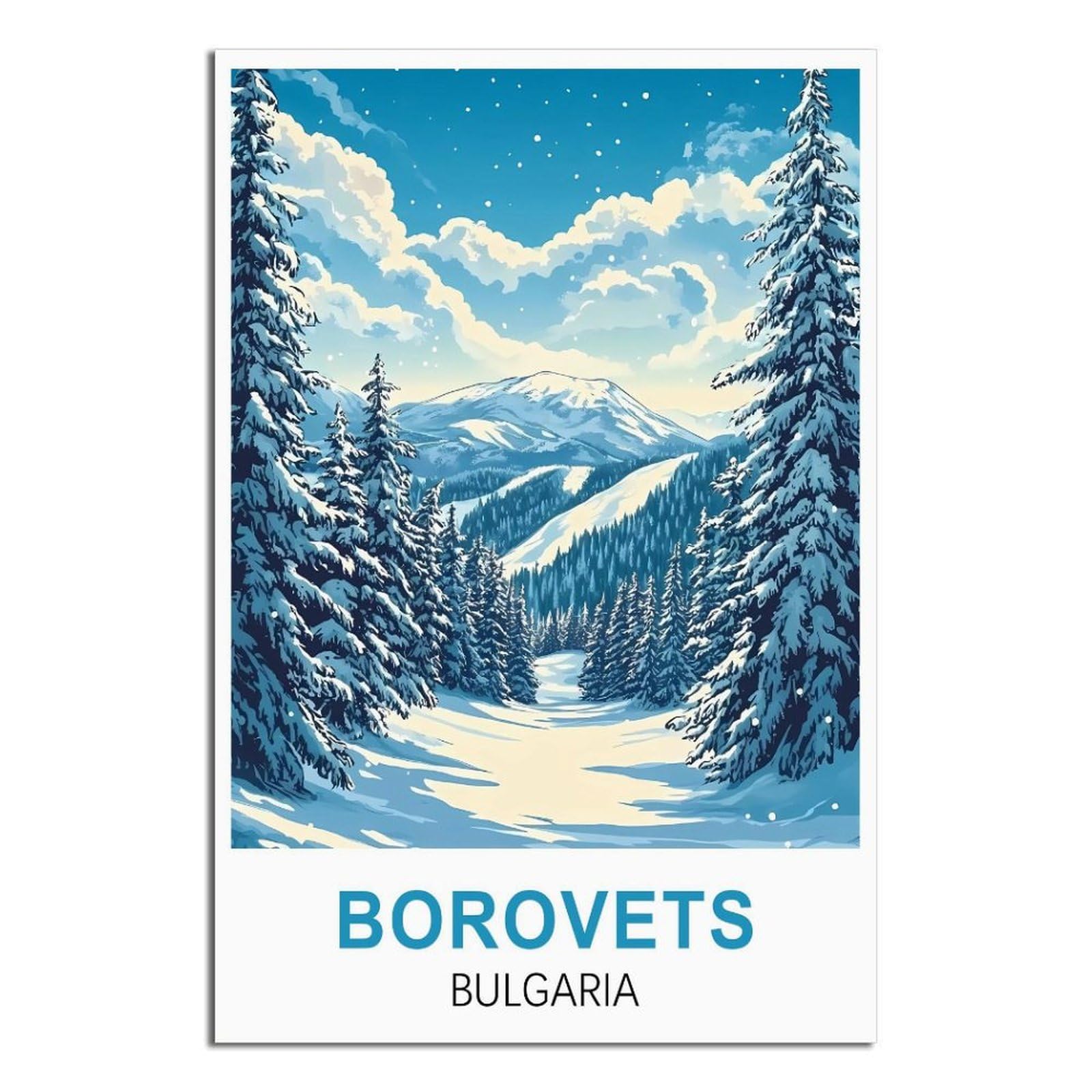 iPuzou Borovets Bulgaria Vintage Travel Posters 08x12inch(20x30cm) Canvas Wall Decor, Wall Art Posters Prints Paintings Pictures for Living Room