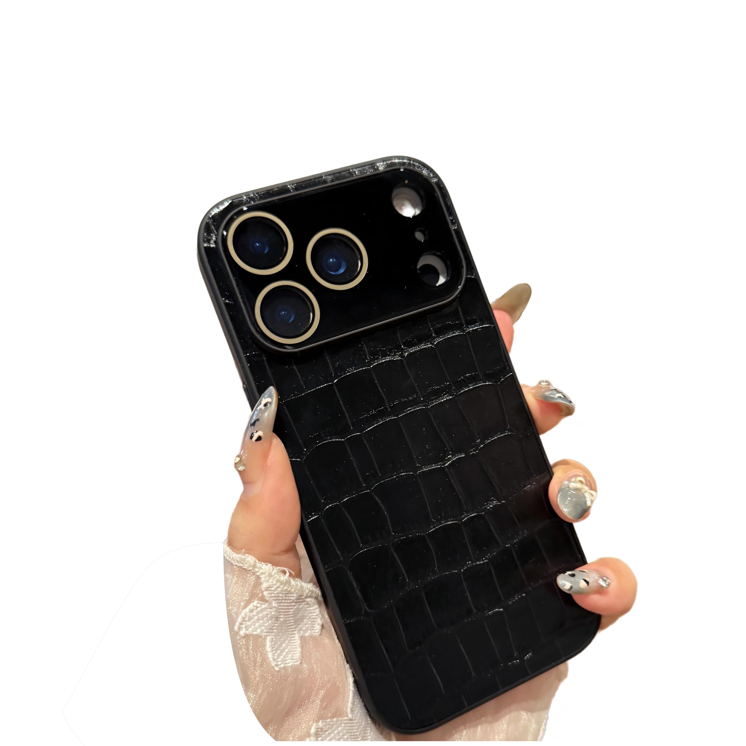 Photo 1 of Sriyso Case for iPhone,Crocodile Synthetic PU Leather Pattern,Camera Lens Protector,Solid Color Soft TPU Frame Wear-Resistant Military Grade Drop Protection Shockproof Cover?Black,iPhone 16 Pro Max