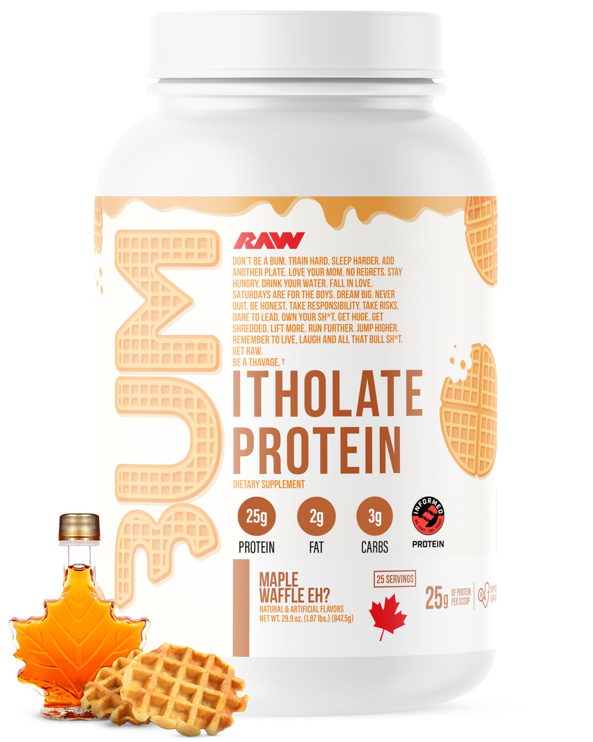 RAW Whey Isolate Protein Powder, Maple Waffle Eh? (CBUM Itholate) - 100% Grass-Fed Sports Nutrition Powder for Muscle Growth & Recovery - Low-Fat, Low Carb, Naturally Flavored - 25 Servings