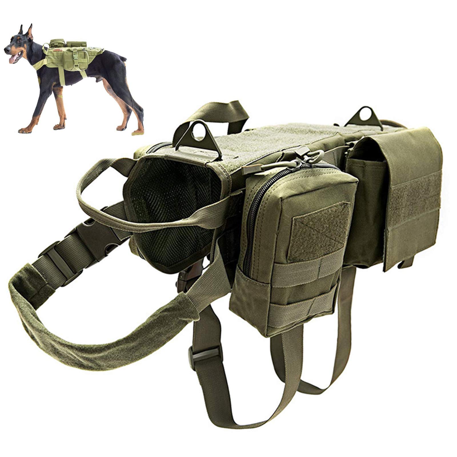 Pettorina tattica per cani con manico anti-trazione e tasche staccabili per addestramento e lavoro di servizio