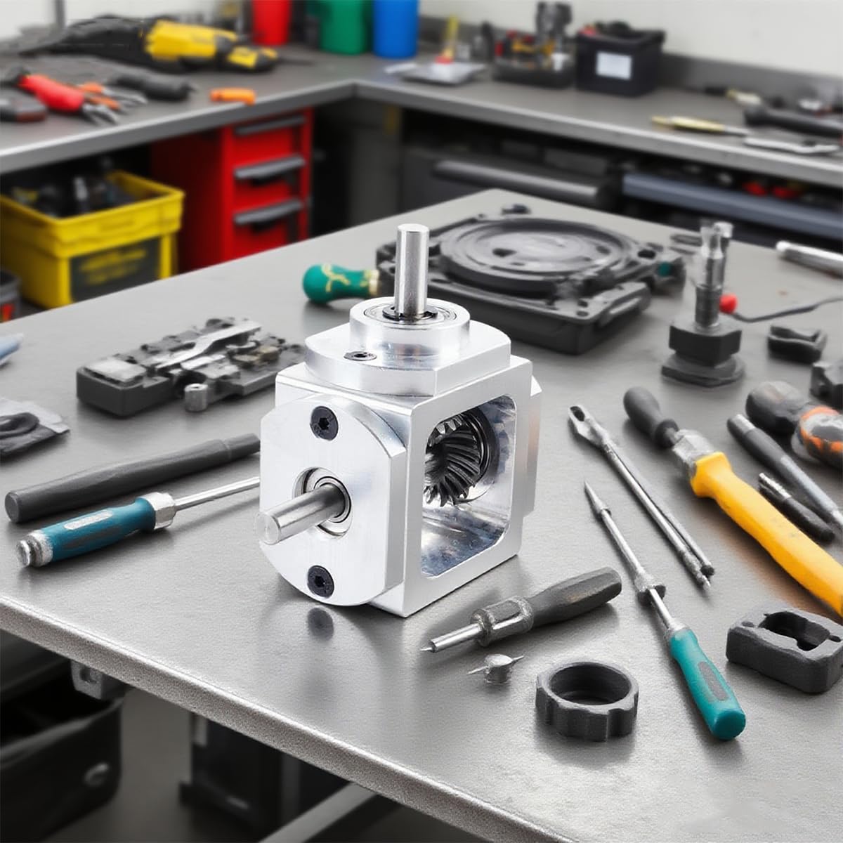 Qury Rechtwinkliges Getriebe, 1: 1 Vordere Doppelabtriebswelle, Aluminiumrahmen Einfaches Mechanisches DIY-Modul Mit 6mm Welle