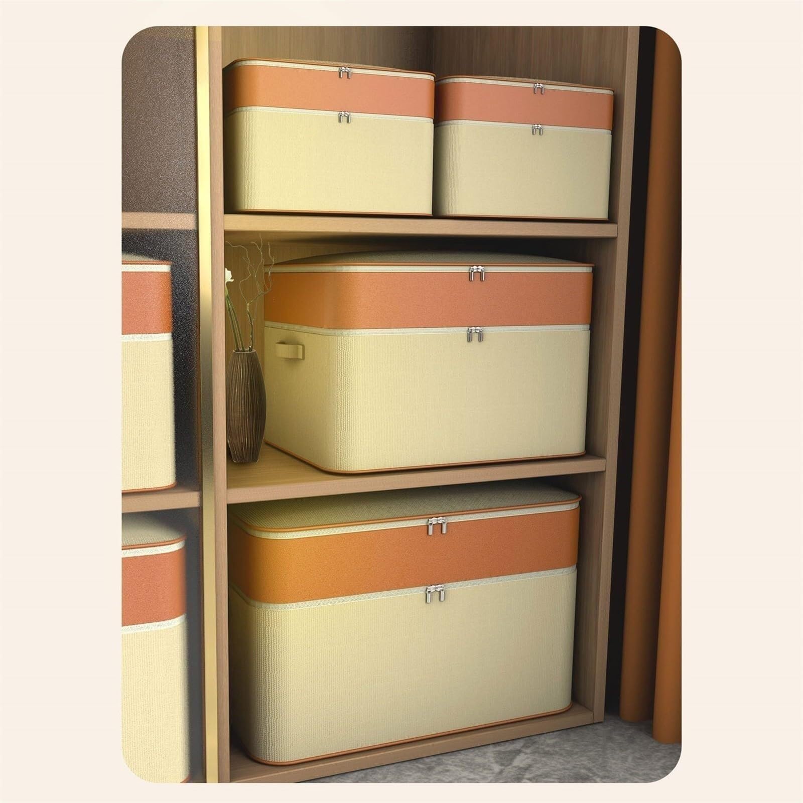 Bolsas Almacenaje Ropa Caja De Almacenamiento De Ropa No Tejida con Asa Y Caja De Almacenamiento Plegable con Cremallera Organizador Armario para Edredones(63x43x35cm)
