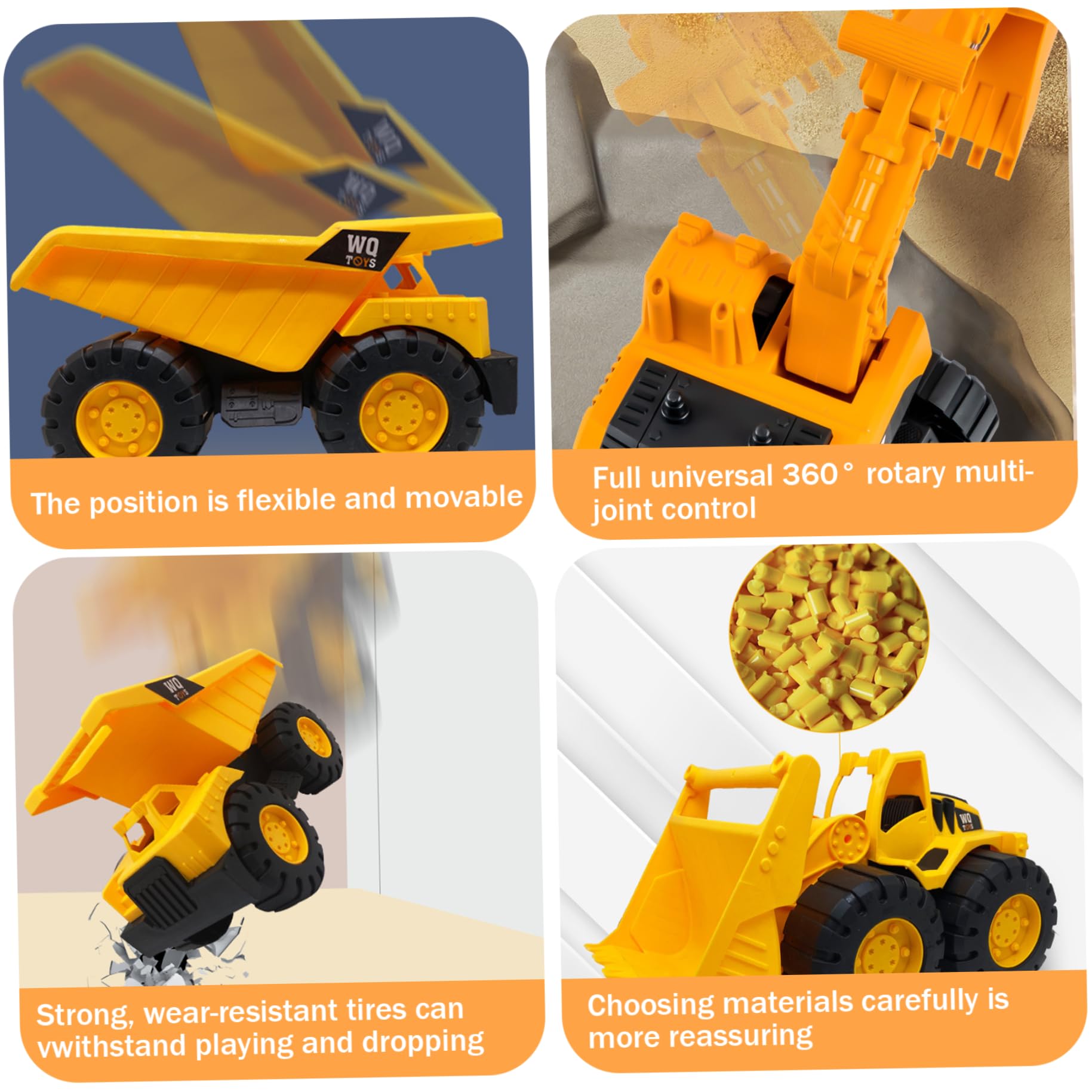3 pezzi/set macchinine robuste giocattoli da spiaggia con sabbia dai bordi lisci con parti mobili macchinine arancioni a inerzia includono escavatore, bulldozer, camion (grande)