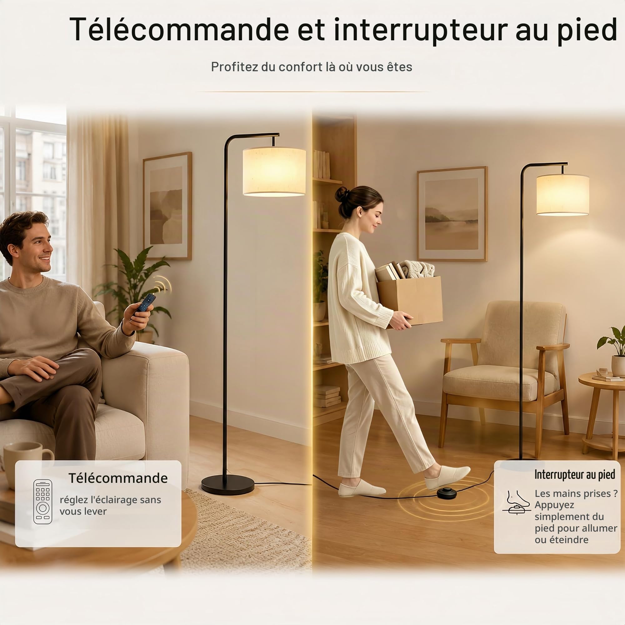 lampadaire sur Pied Salon avec Télécommande, 3 Températures de Couleur