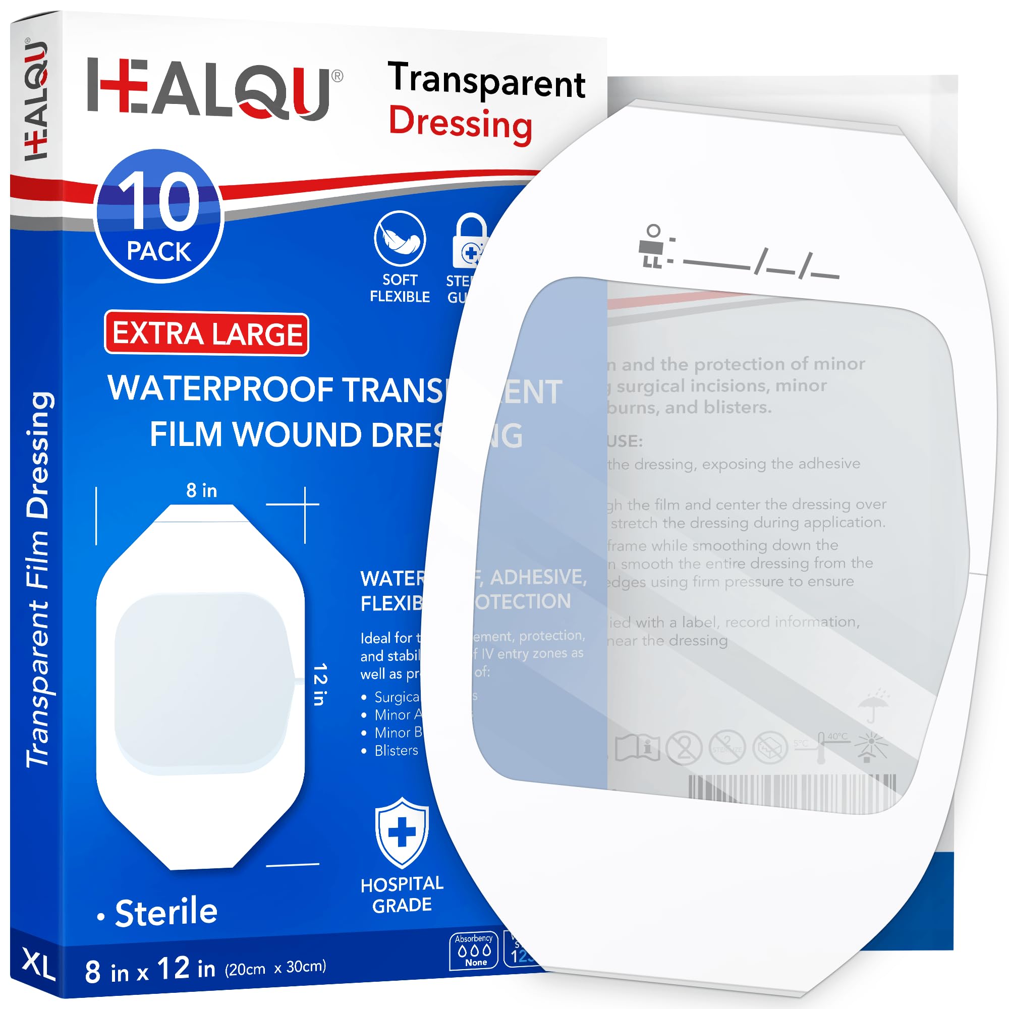Medicazione in pellicola trasparente, 20x30 cm Confezione da 10 cerotti adesivi per bendaggio impermeabile per ferite, doccia post-chirurgica o scudo IV, benda per la cura post-tatuaggio di Healqu