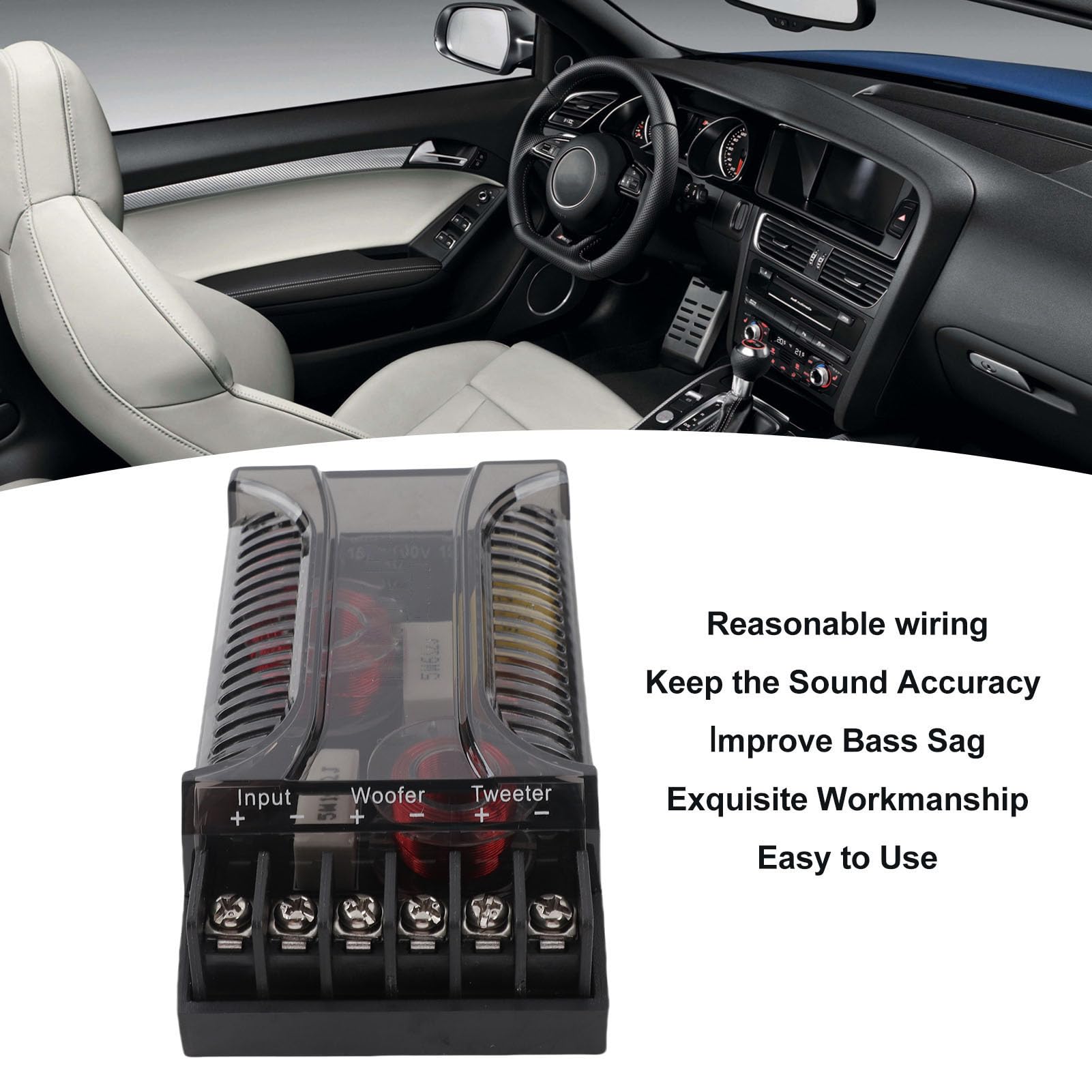 Ejoyous Crossover audio a 2 vie, 2 pezzi, diffusore universale di dissipazione del calore, divisore di frequenza con protezione da sovracorrente, sistema di altoparlanti per auto per una qualità audio