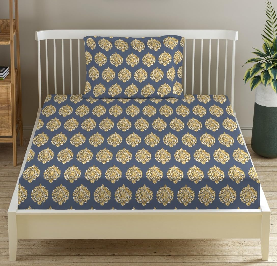 Trance Home: Ginkgo Leaves Grey White Cotton Fitted Sheet Set -11