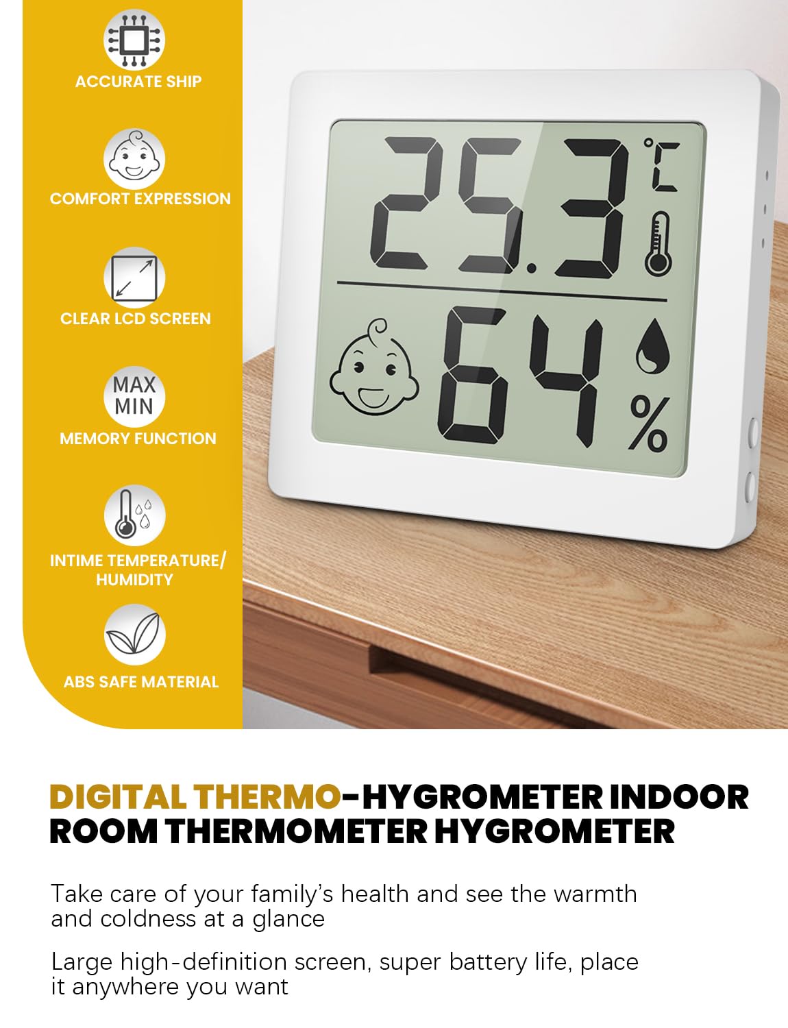 3.1’’ Large-screen Ultra-thin Thermometer and Hygrometer, Indoor Household Electronic Thermo-Hygrometer - Image 2