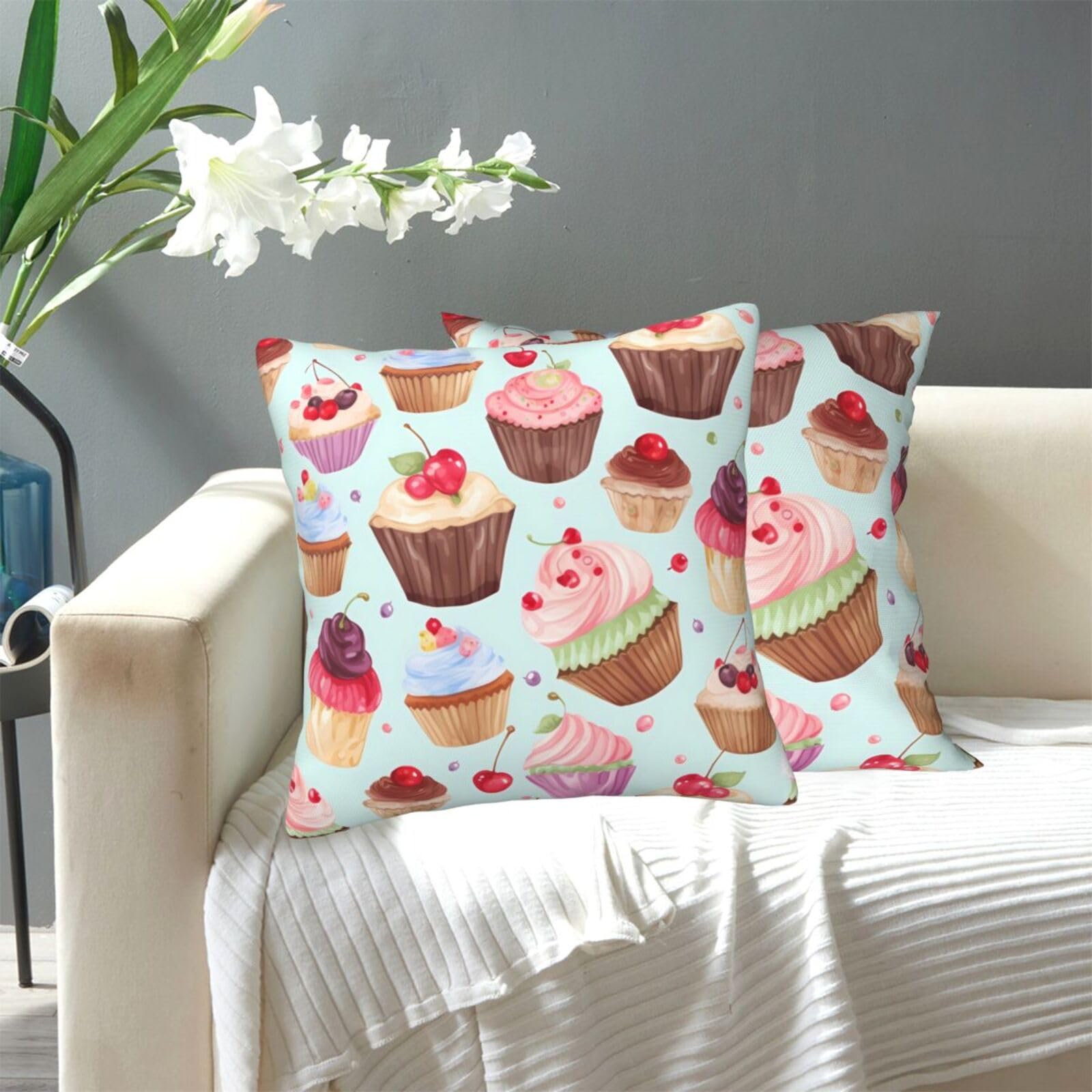 FekiLoot Decorative Throw Pillow Covers Modern Farmhouse Pillowcase Double Sided Cozy Cushion Cover for Sofa Couch Bed 12"X12" Cupcake Pattern