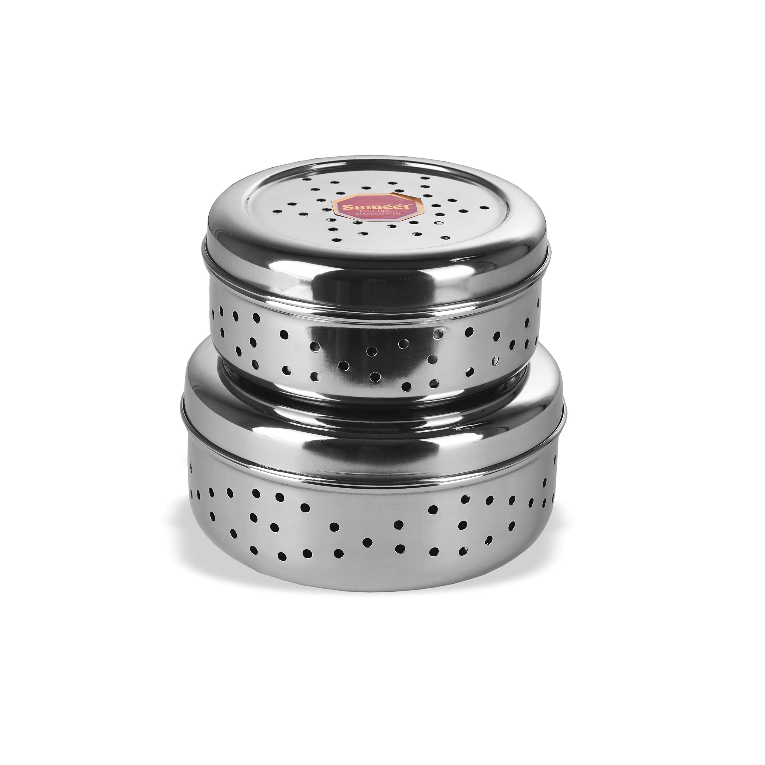 Sumeet Stainless Hole Puri Dabbas/Flat Canisters With Air Ventilation Size No.8-12.5Cm Dia & No. 9-14 Cm Dia Standard Steel