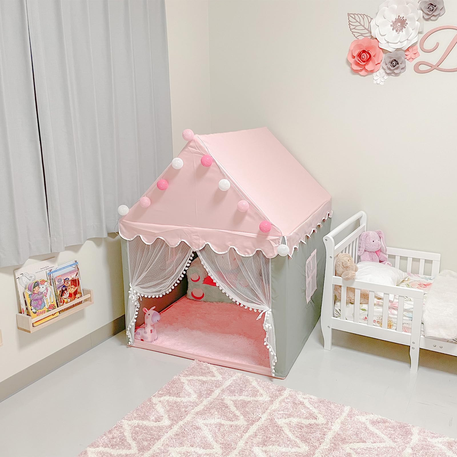 Tenda per Bambini Cameretta, Tenda Gioco Bambina Capanna per Ragazza da Interno, Casetta per Figliola‌ per Regalo di Natale (Rosa & Grigio,100×120×130cm)