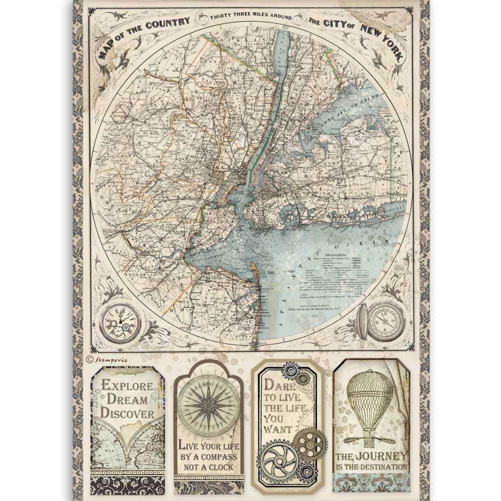 Stamperia Rice Paper-Sir Vagabond-Map of New York, Various, A4