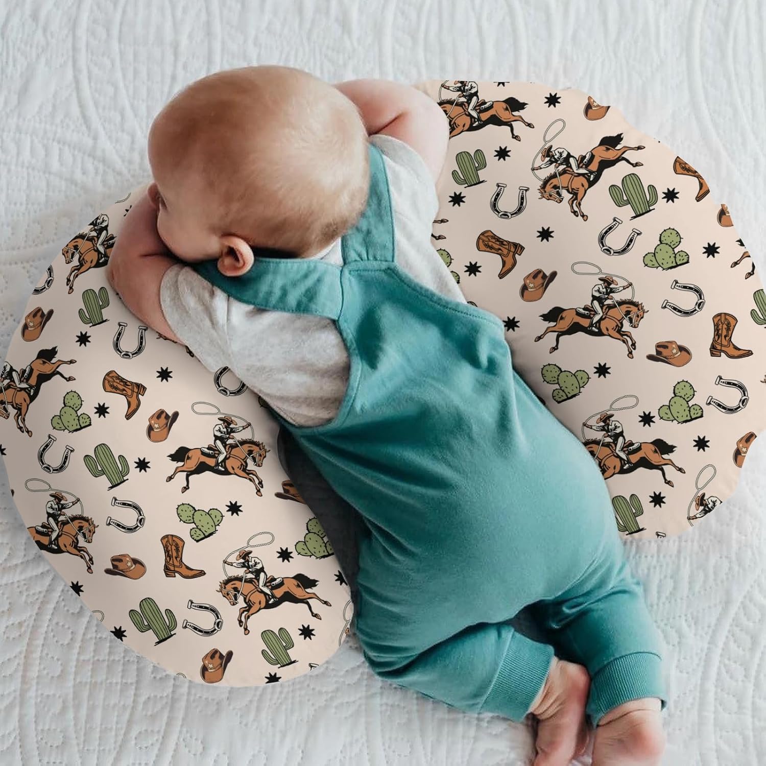 Country Western Nursing Pillow Covers for Boy Girl Cowboy Hat Boots Horse Cactus Nursing Pillow Slipcovers for Breastfeeding Pillows Wild West Desert Soft Stretchy Removable Covers for Newborn Infant image 2