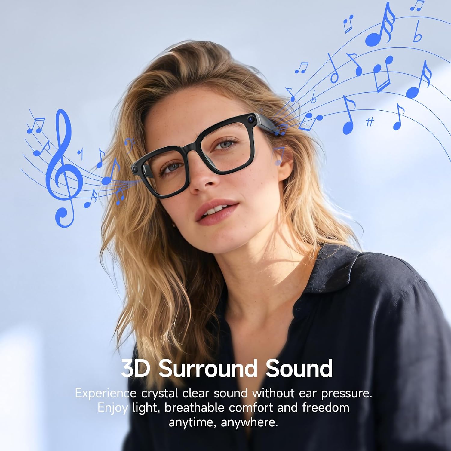 AI Smart Glasses with Camera, 8MP HD 1200P Video Recording, Bluetooth AI Translation Glasses, Music Playback & Hands-Free Calling, UV & Blue Light Protection for Men & Women - Black