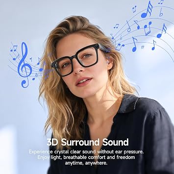 AI Smart Glasses with Camera, 8MP HD 1200P Video Recording, Bluetooth AI Translation Glasses, Music Playback & Hands-Free Calling, UV & Blue Light Protection for Men & Women - Black