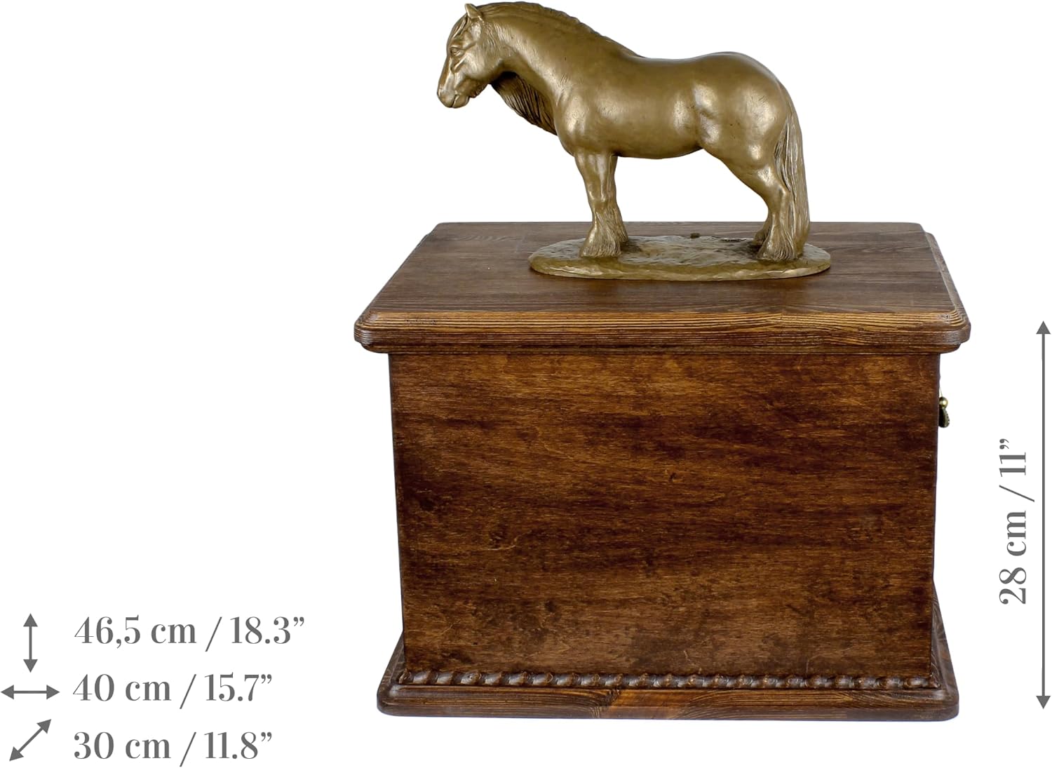 Art-Dog Big Urn for Horse Ashes - Handmade Memorial with Photo - Personalized Custom Horse Urn with Brass Handles and Ceramic Plaque - 15.7x11.8x11” – Fell Ponny Mare