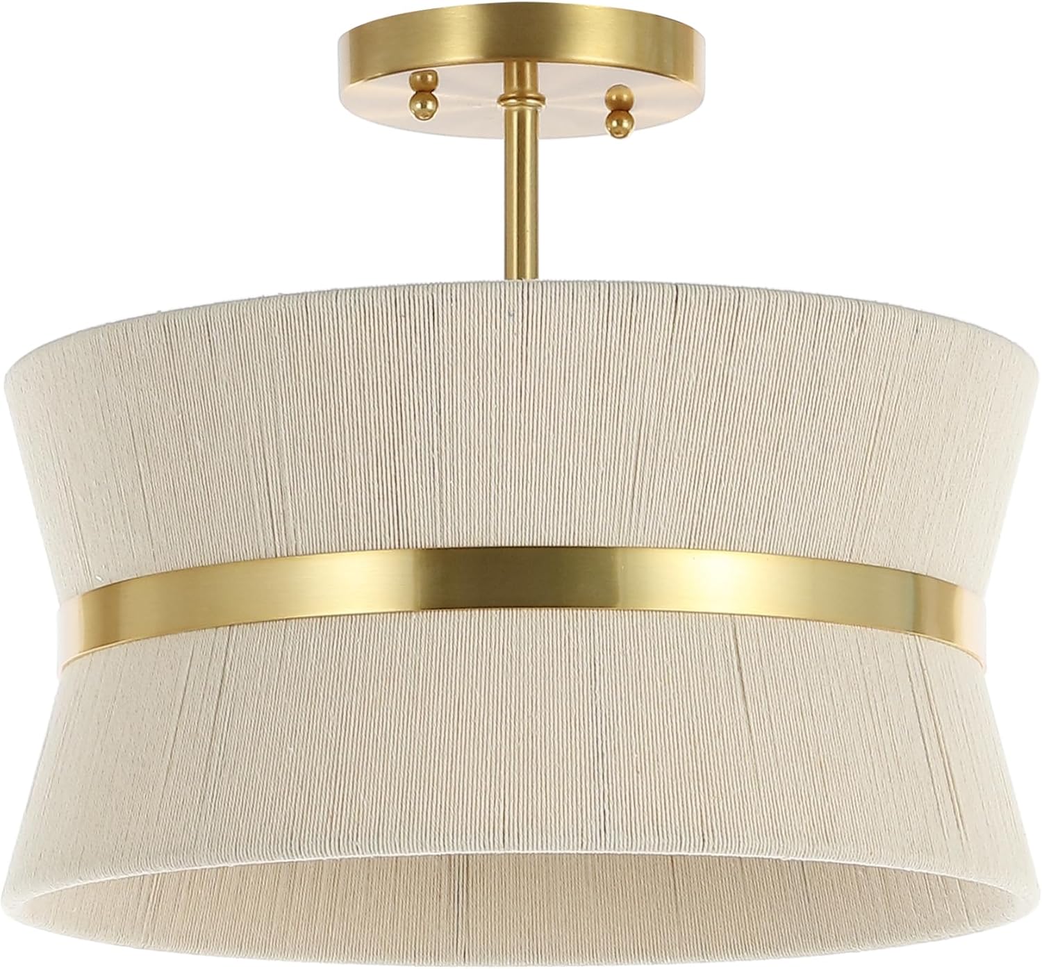 SAFAVIEH Lighting Collection Desert Bleached Natural Rope/Brass Gold 3-light 13-inch Semi Flush Mount (LED Bulbs Included)
