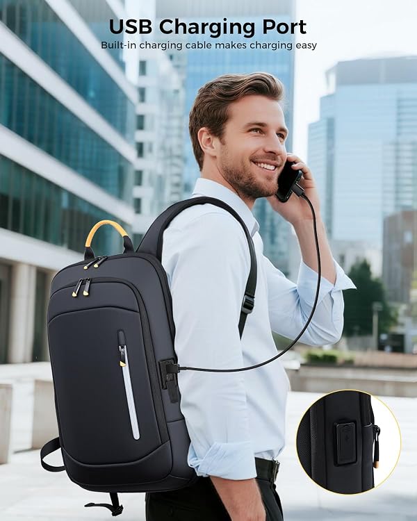 Slim Laptop Backpack for Men - Expandable Business Backpack Fits 17.3 Inch Laptop, Anti Theft Work Backpack with USB Charging Port, Water Resistant Lightweight Computer Backpack for Work College,Black by Lekespring - Used condition - Image 5