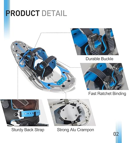 Miniatura 9 de G2 - Raquetas de nieve ligeras de 21253036 pulgadas para mujeres, hombres y jóvenes, juego con bolsa de mano, encuadernación especial de trinquete