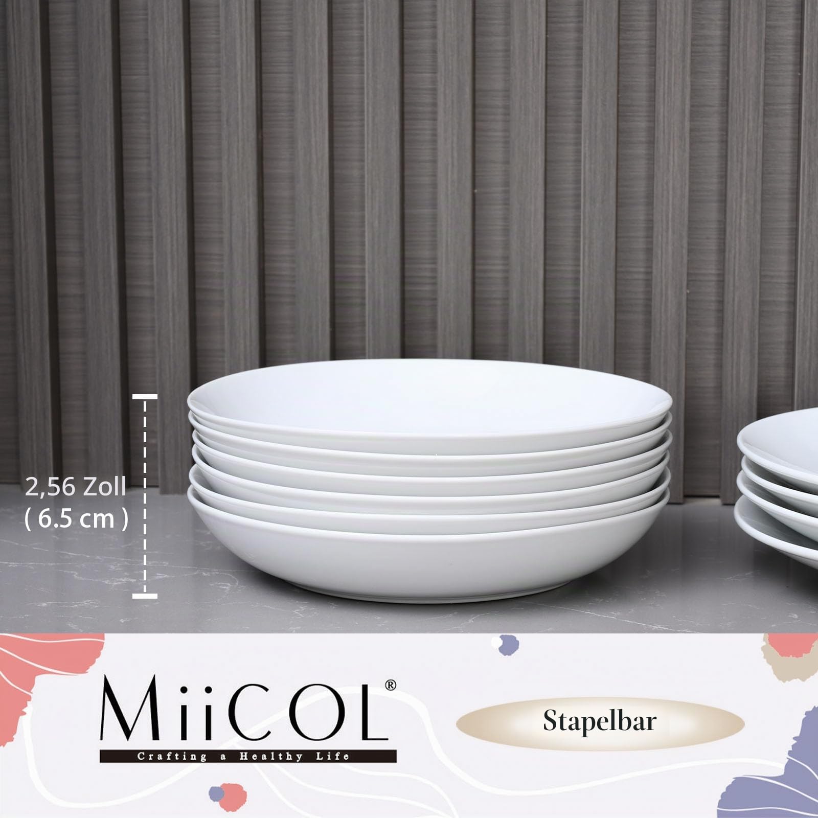 Miicol Pastateller 6 Teilig, Suppenteller Weiße 800ml, Salatteller Porzellan 21cm, Suppenschüssel Keramik, Modern Salatschüsselset, Servierteller, Tiefe Teller für Spaghetti, Pasta, Suppen, Salat