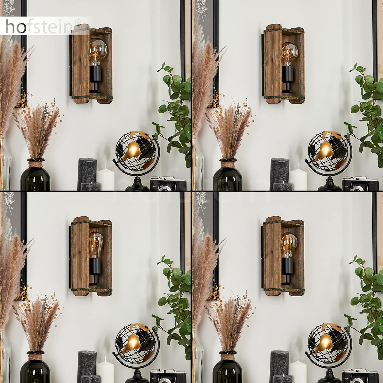 Wandleuchte Avestruz, Vintage Wandlampe aus Metall/Holz in Schwarz/Natur, 1-flammig, 1x E27, Wandspot im angesagten Retro Design aus Echtholz, ohne Leuchtmittel