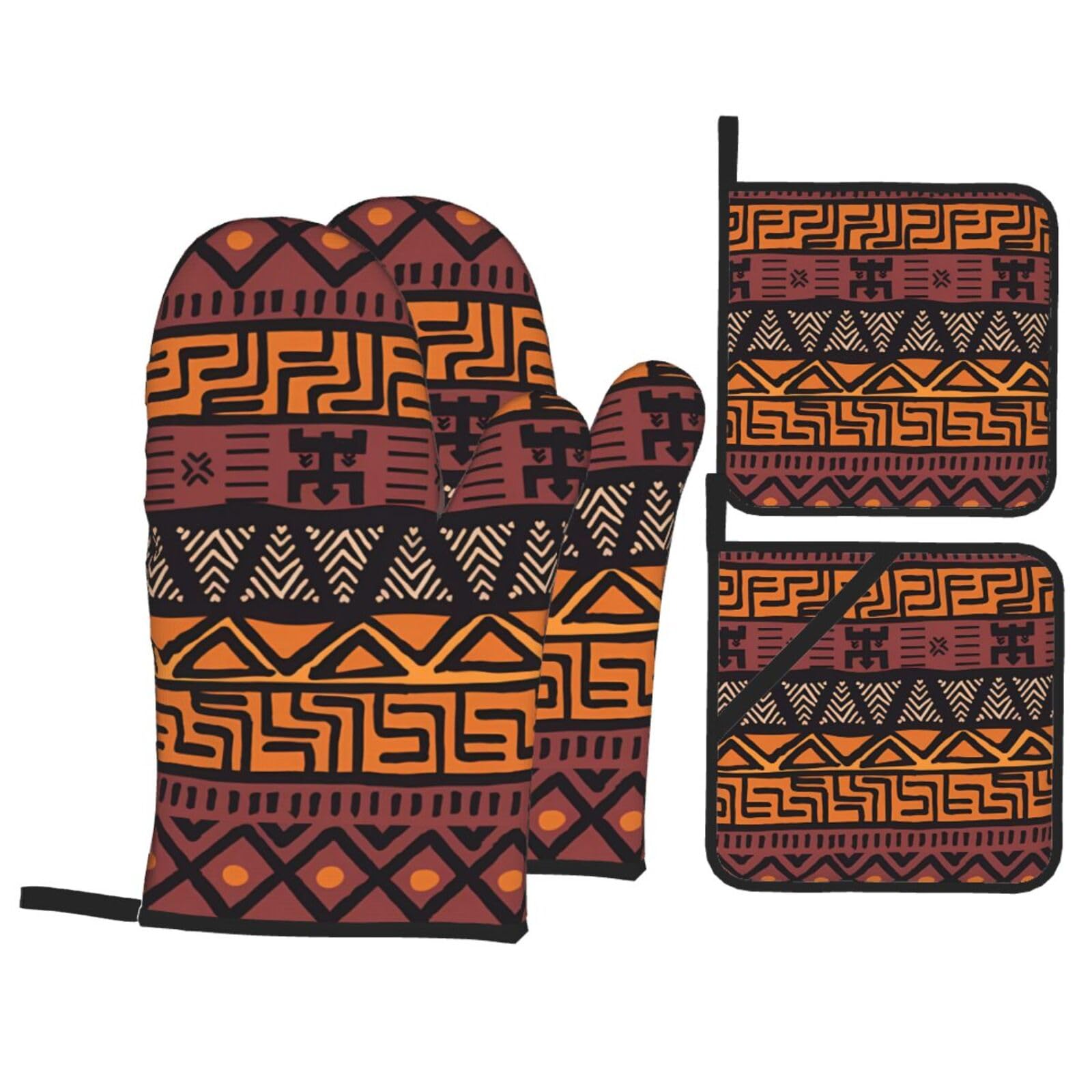 WHJSHOP African Mud Cloth Tribal Prints Kitchen Layers: Waterproof Oven Covers for Safe Handling & Easy Cleanup – 4 Piece Heat Protection Bundle