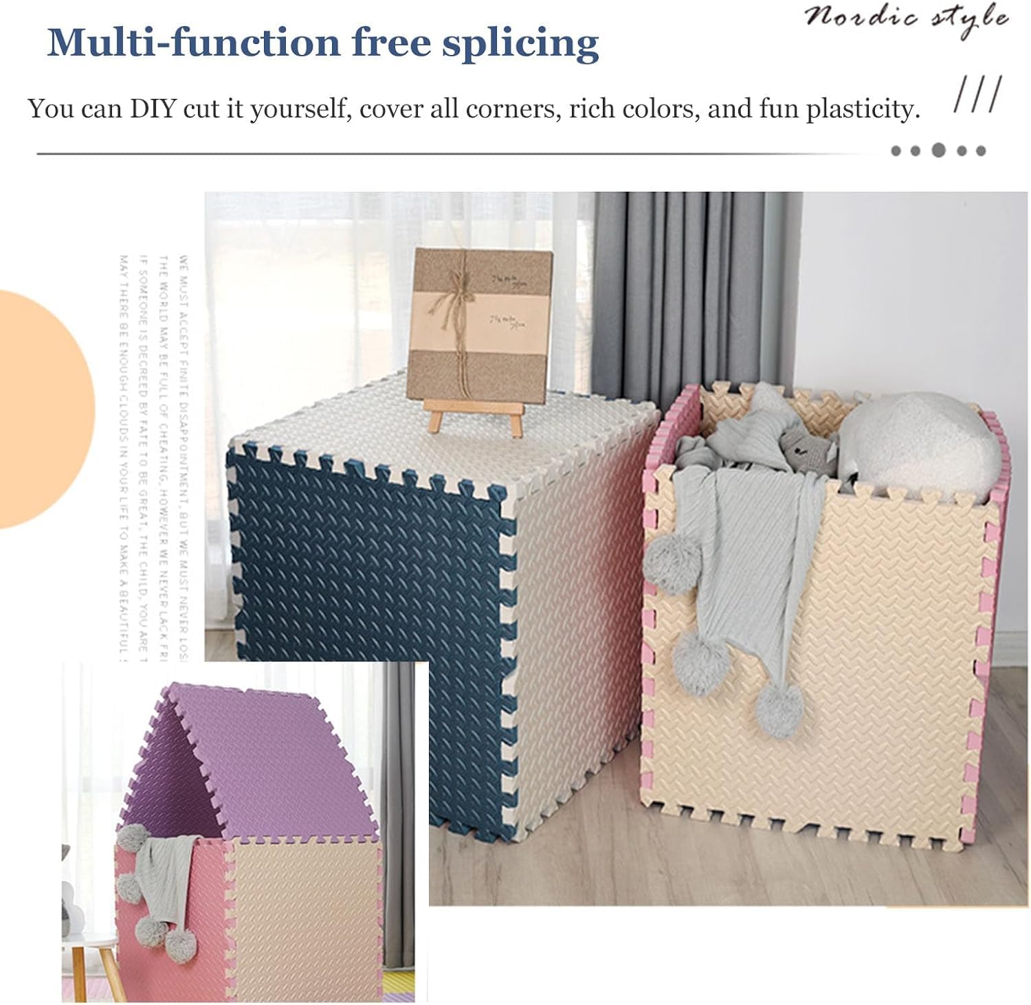 Tappetino da Gioco in Schiuma 16 pezzi/15,36 Piedi Quadrati 12x12 Pollici Multicolore tappetini ad Incastro Morbido Tappeto Puzzle in Schiuma(Beige+Pink)