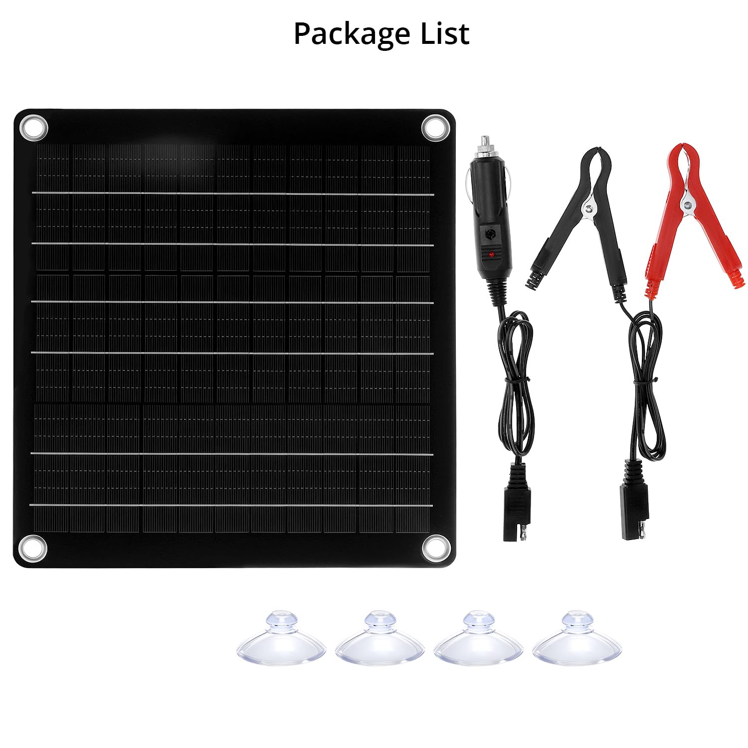 QWORK® Chargeur Solaire 10W 12V Mainteneur de Batterie pour Voiture, Moto, Bateau - Charge d'entretien, Portable avec Allume-Cigare et Pinces Crocodile