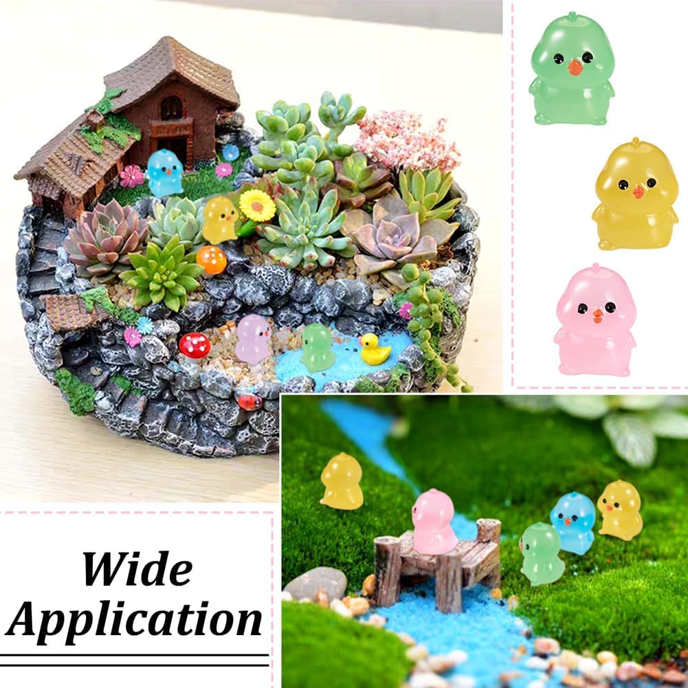 KISSITTY 24Pcs Glow in The Dark Chick Miniature Figurines Colorful Small Chick Figures Luminous Chick Resin Ornament for DIY Fairy Garden Micro Landscape Home Decoration image 5
