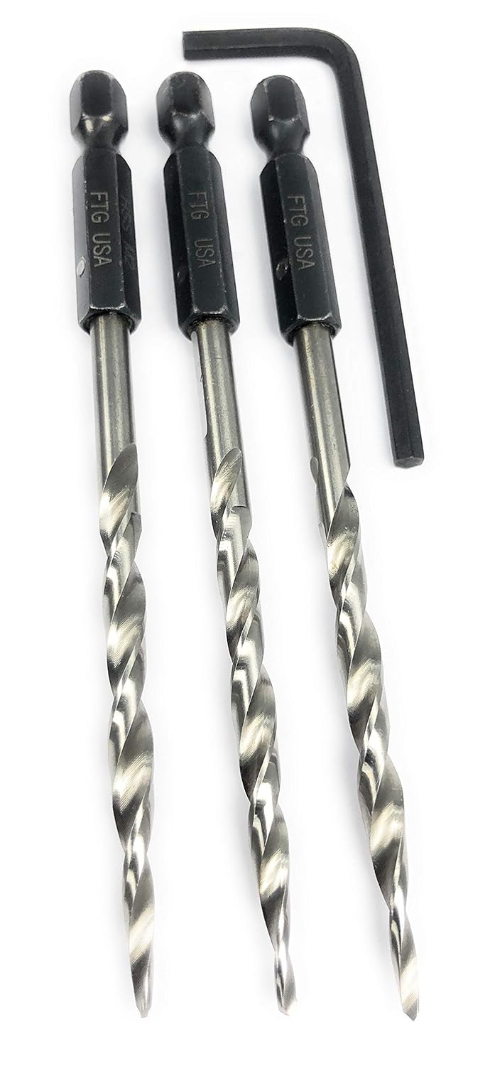 FTG USA Wood Countersink Drill Bit Set Sizes 6 8 10 12 Countersink Tapered Drill Bits, 2 Wood Plug Cutter 3/8" & 1/2" with 3 Replacement Bits #8 (11/64"), 2 Stop Collars, 1 Allen Wrench, Hex Shank