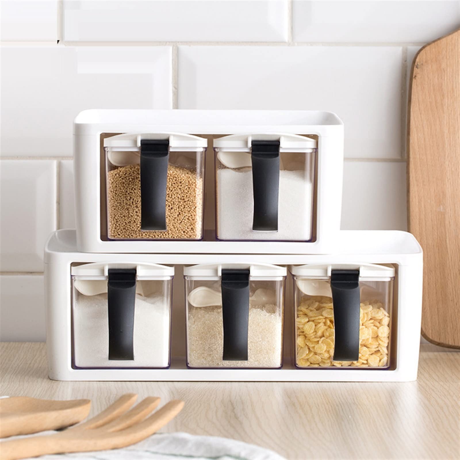 Barattoli per spezie con Etichetta Portaspezie Scatole per condimenti impilati Barattoli per spezie con Manico Cucchiaio Contenitore per condimenti da Cucina per condime