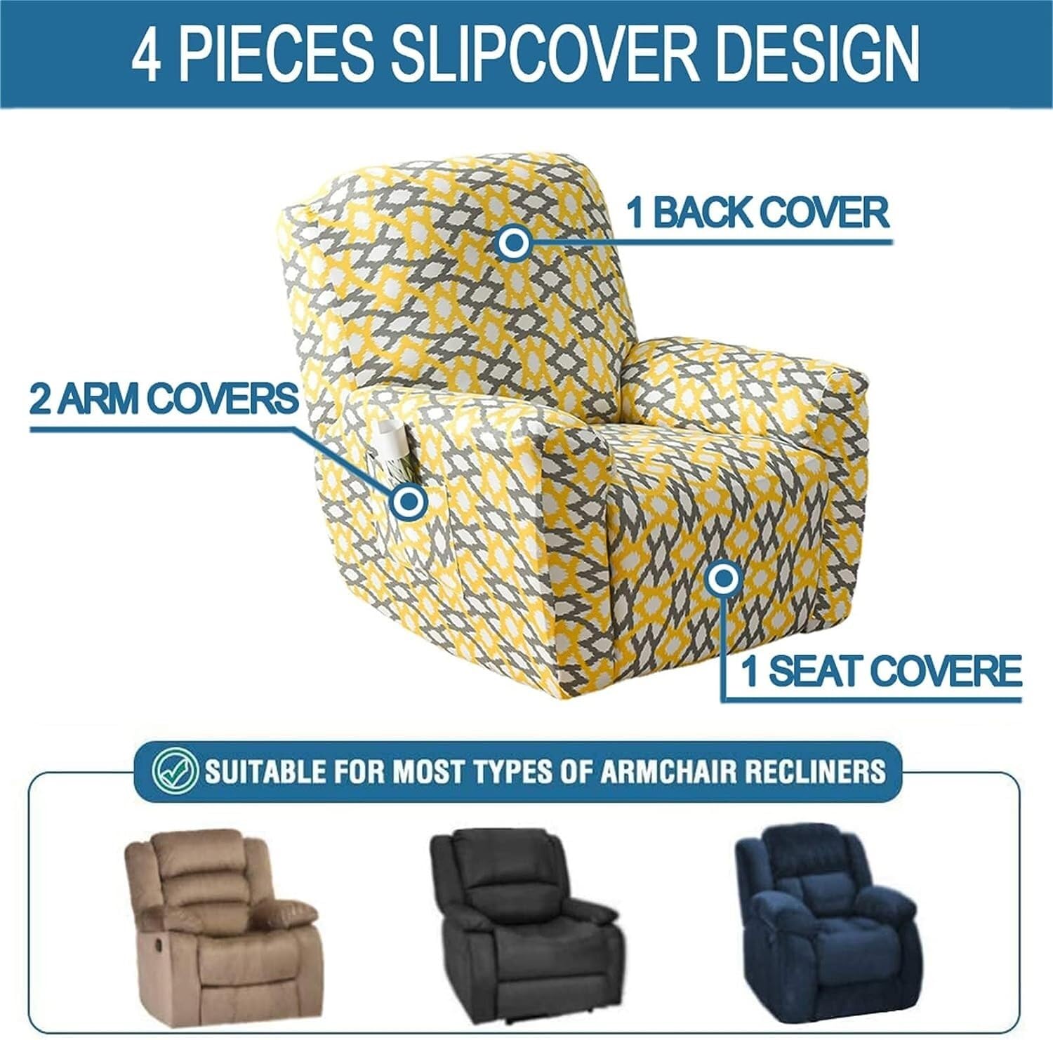 ELYSYSRL Housse de Fauteuil Relax Extensible, 4 Pièce Housse de Canapé Antidérapante avec Poche Latérale, Protege de Meubles Lavable pour 1 Places Fauteuil Inclinable (Color : #35 ELYSYSRL Housse de Fauteuil Relax Extensible, 4 Pièce Housse de Canapé Antidérapante avec Poche Latérale, Protege de Meubles Lavable pour 1 Places Fauteuil Inclinable (Color : #35
