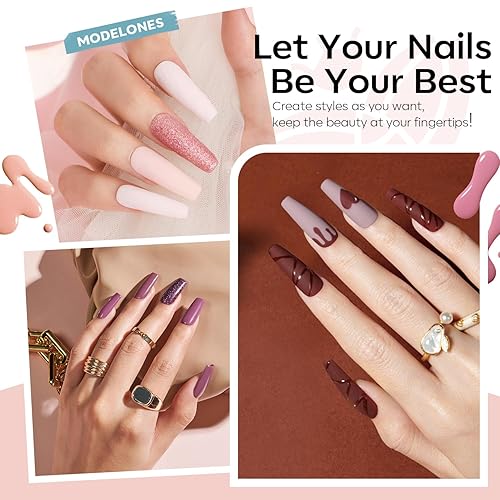 Miniatura 4 de Modelones Kit de 45 esmaltes de uñas de gel con luz UV de 28 colores para todas las estaciones, rosa, nude, rojo, marrón, juego de uñas de gel,