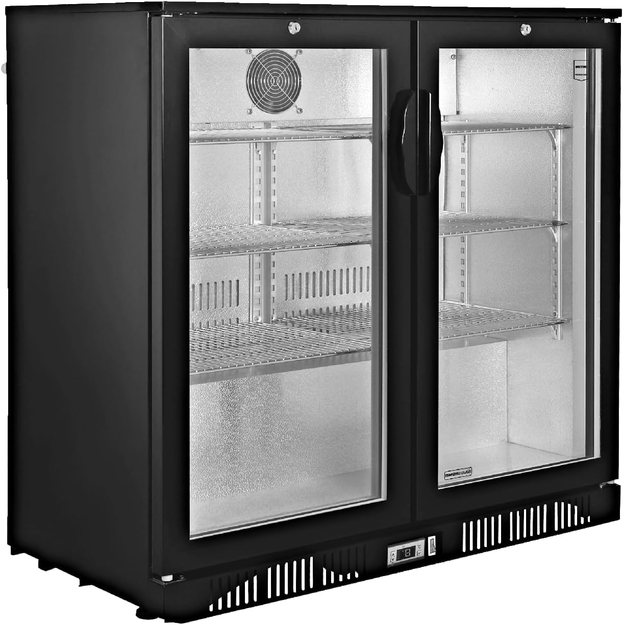 Produktbild von A&S Polarny Flaschenkühlschrank 360L – Gewerbekühlschrank Mit Glastür, 0-10°C, LED, 5 Roste, Weiß/schwarz, 620x635x1732 Mm
