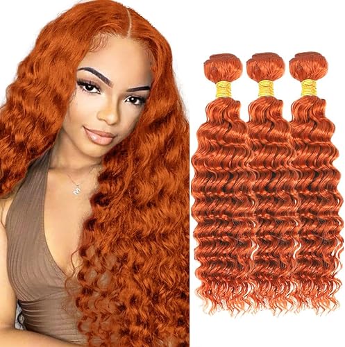 28 30 32 inch AuokMar Color 350 Human Hair Bundles Ginger Deep Wave Bundle Mixed