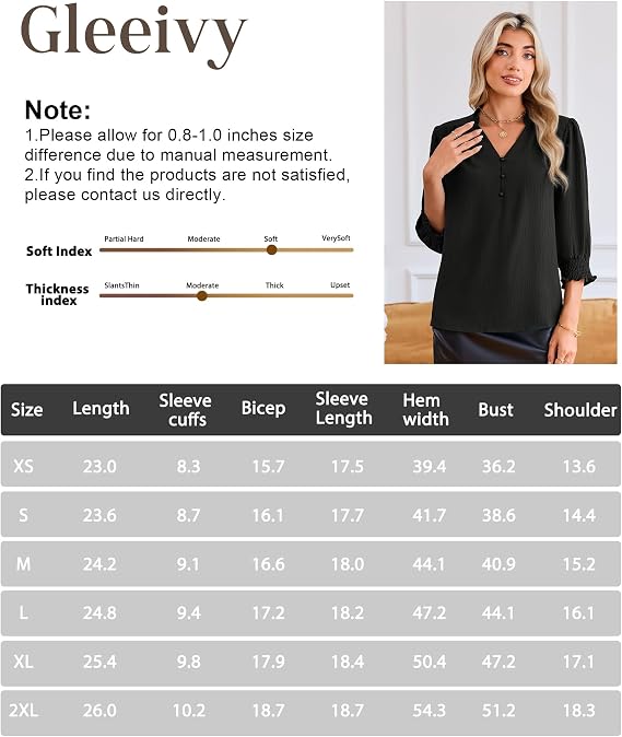 Gleeivy Blouses for Women Dressy Casual Long Sleeve V Neck Work Blouse
